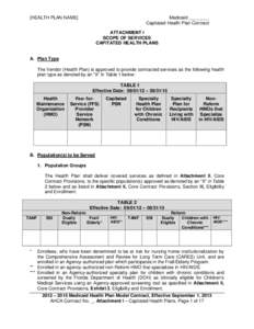 [HEALTH PLAN NAME]  Medicaid ________ Capitated Health Plan Contract ATTACHMENT I SCOPE OF SERVICES