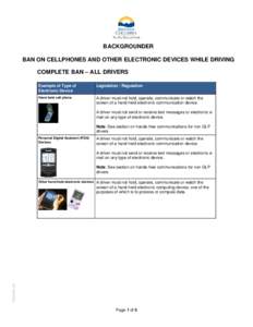 Ban on Cellphones and other Electronic Devices While Driving