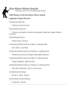 Stagecraft / Theatre in Canada / Arts / Man of La Mancha / Performing arts / Leon Rabin Awards / Broadway musicals / Theatre / Dora Mavor Moore Award