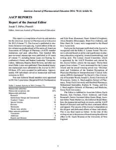 American Journal of Pharmaceutical Education 2014; [removed]Article S1.  AACP REPORTS