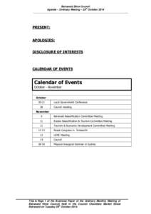 Balranald Shire Council th Agenda – Ordinary Meeting – 28 October 2014 ………………………………………………………………………………………………..…  PRESENT:
