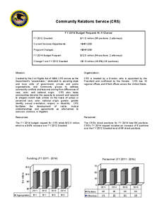 Community Relations Service (CRS) FY 2014 Budget Request At A Glance FY 2012 Enacted: $11.5 million (56 positions; 2 attorneys)