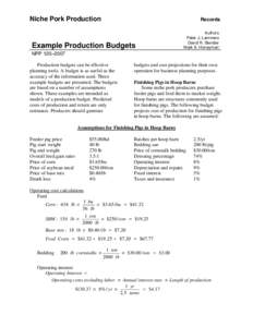 Niche Pork Production  Records Example Production Budgets