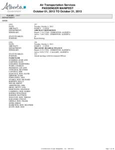 Treasury Board and Finance - Government Aircraft - Passenger Manifest - October 2013