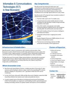 Key Competencies New Brunswick has embraced a bold vision and commitment to advancing the province’s economy and Information and Communication Technologies (ICT) industry. We were first in North America to have 100% br