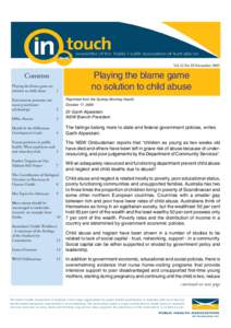 Vol 22 No 10 NovemberContents Playing the blame game no solution to child abuse 1