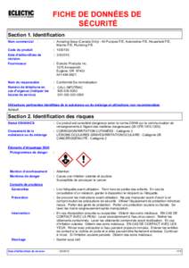 FICHE DE DONNÉES DE SÉCURITÉ Section 1. Identification Nom commercial Code du produit