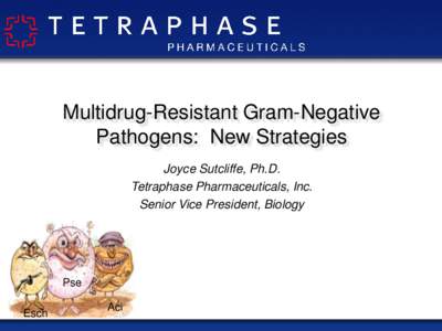 Multidrug-Resistant Gram-Negative Pathogens: New Strategies Joyce Sutcliffe, Ph.D. Tetraphase Pharmaceuticals, Inc. Senior Vice President, Biology