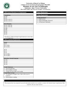 University of Hawai‘i at Mānoa Colleges of Arts & Sciences Program Sheet[removed]Bachelor of Arts (BA) in Philosophy Admissions: Open Process: Declaration Min. Total Credits: [removed]in core & major + 44 in elective