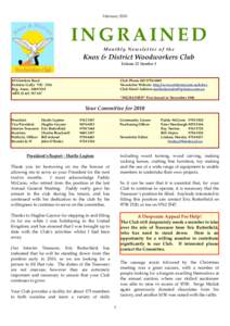 February[removed]INGRAINED Monthly Newsletter of the  Knox & District Woodworkers Club