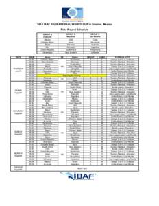 2014 IBAF 15U BASEBALL WORLD CUP in Sinaloa, Mexico First Round Schedule GROUP A Culiacan Mexico Chinese Taipei