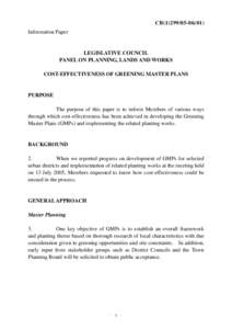 CB[removed]Information Paper LEGISLATIVE COUNCIL PANEL ON PLANNING, LANDS AND WORKS COST-EFFECTIVENESS OF GREENING MASTER PLANS