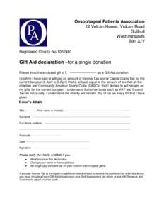 Oesophageal Patients Association 22 Vulcan House, Vulcan Road Solihull West midlands B91 2JY Registered Charity No[removed]