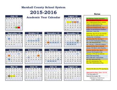 Marshall County School SystemJuly 15 Su M Tu W 1