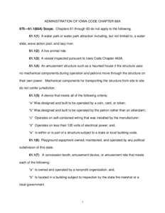 ADMINISTRATION OF IOWA CODE CHAPTER 88A 875—61.1(88A) Scope. Chapters 61 through 63 do not apply to the following[removed]A water park or water park attraction including, but not limited to, a water slide, wave action