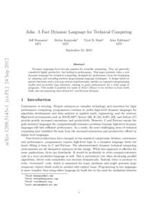 Julia: A Fast Dynamic Language for Technical Computing Jeff Bezanson∗ MIT Stefan Karpinski† MIT