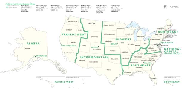 National Park Service Regional Offices Regional Office location Regional boundaries Alaska Region National Park Service