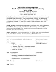 Port Gardner Regional Background Phase II Supplemental Sampling Data Technical Workshop Draft Agenda September 8, [removed]AM – 12:00 PM Port of Everett, Blue Heron Room 1205 Craftsman Way Everett, WA