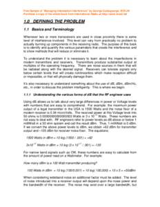 Free Sample of “Managing Interstation Interference” by George Cutsogeorge, W2VJN Purchase a copy of the whole book from International Radio at http://www.inrad.net 1.0 DEFINING THE PROBLEM 1.1 Basics and Terminology 