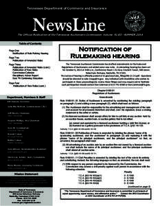 Tennessee Department of Commerce and Insurance  NewsLine The Official Publication of the Tennessee Auctioneers Commission Volume XLVII—SUMMER 2014 Table of Contents