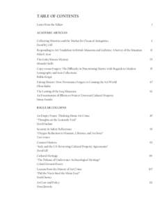 TABLE OF CONTENTS Letter from the Editor 1  ACADEMIC ARTICLES