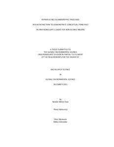 REPRODUCING OCEANOGRAPHIC PROCESSES IN A ROTATING TANK TO DEMONSTRATE CONCEPTUAL PRINCIPALS IN UNDERGRADUATE CLASSES FOR NON-SCIENCE MAJORS A THESIS SUBMITTED TO THE GLOBAL ENVIRONMENTAL SCIENCE