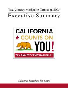 Tax Amnesty Marketing Campaign[removed]Ex e c u t i v e S u m m a r y TAX AMNESTY ENDS MARCH 31