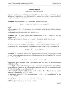 DMA – École normale supérieurejanvier 2016 Examen Algèbre 1 Responsable : Mr O. DEBARRE