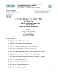 California State Athletic Commission - July 22, 2013 Agenda for Pankration Subcommittee Meeting