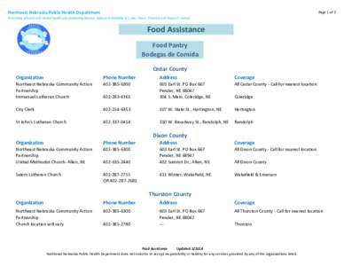 Northeast Nebraska Public Health Department  Page 1 of 2 Promoting physical and mental health and preventing disease, injury and disability in Cedar, Dixon, Thurston and Wayne Counties