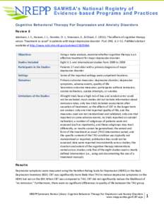 NREPP Systematic Review: Cognitive Behavioral Therapy For Depression and Anxiety Disorders, Review 8