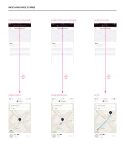 INDICATING RIDE STATUS  DRIVER EN ROUTE (STATUS BAR) 4:21 PM  DRIVER ARRIVING NOW (STATUS BAR)