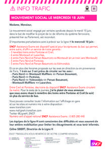 Info Trafic grève - mercredi 18 juin