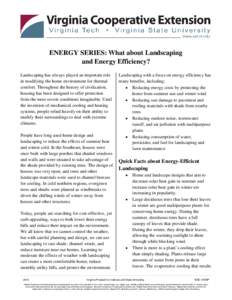ENERGY SERIES: What about Landscaping and Energy Efficiency? Landscaping has always played an important role in modifying the home environment for thermal comfort. Throughout the history of civilization, housing has been