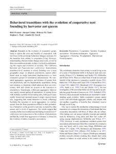 Behav Ecol Sociobiol DOIs00265ORIGINAL PAPER  Behavioral transitions with the evolution of cooperative nest