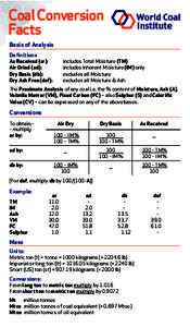 Coal Conversion Facts Basis of Analysis Definitions As Received (ar): Air Dried (ad):