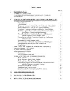 Table of Contents I. TANF STATE PLAN TEMPORARY ASSISTANCE PURPOSES OF THE TEMPORARY ASSISTANCE PROGRAM