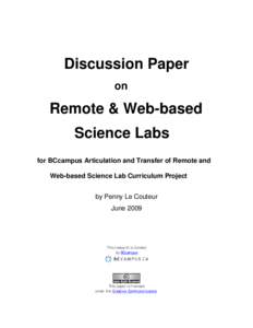 Discussion Paper on Remote & Web-based Science Labs for BCcampus Articulation and Transfer of Remote and