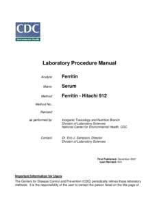 Laboratory Procedure Manual Analyte: Matrix: Method:  Ferritin