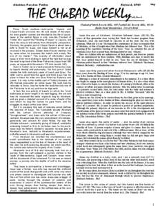 Shabbos Parshas Toldos  Kislev 4, 5761 THE CHaBAD WEEKLy Three Torah sections--Lech-Lecha, Vayeira and