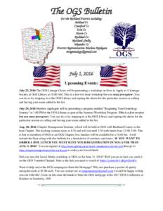 The OGS Bulletin For the Richland District including: Ashland Co Crawford Co Erie Co Huron Co