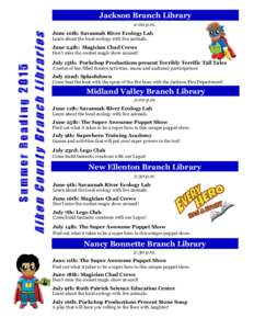 Jackson Branch Library  Aiken County Branch Libraries Summer Reading 2015