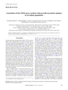 c Indian Academy of Sciences  RESEARCH NOTE  Association of the GRM4 gene variants with juvenile myoclonic epilepsy