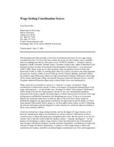 Wage-Setting Coordination Scores Lane Kenworthy Department of Sociology Emory University Atlanta, GA[removed]Tel: [removed]