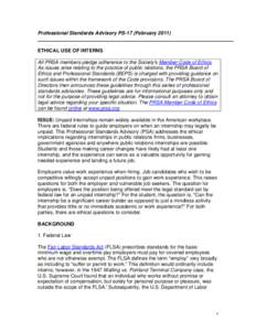 Ethical Use of Interns | Public Relations Professional Standards Advisory (PS-17 ) | PRSA Board of Ethics and Professional Standards (BEPS)