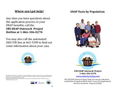 Where can I get help?  SNAP Facts by Population Any time you have questions about the application process or your