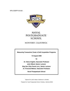 Business / Transaction cost / Cost / Project manager / Microeconomics / Management / Monterey /  California / Naval Postgraduate School