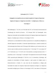 Deliberação CETP n.º Delegação de competências da autoridade de gestão do Programa Operacional Regional do Algarve no Organismo Intermédio - Fundação para a Ciência e a Tecnologia, IP