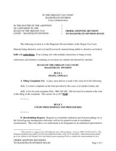 Motion / Magistrate / Civil procedure / Taxation in the United States / Law / Complaint / Oregon Tax Court