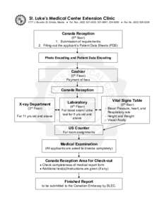 St. Luke’s Medical Center Extension Clinic 1177 J. Bocobo St. Ermita, Manila ● Tel. Nos[removed], [removed], [removed] ● Fax No[removed]Canada Reception (5th floor) 1. Submission of requirements